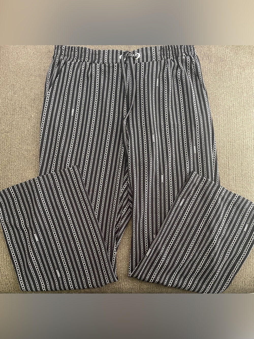 Women’s Michael Kors Pull On Drawstring Chain Link Pants Size L ~ Black/Gray